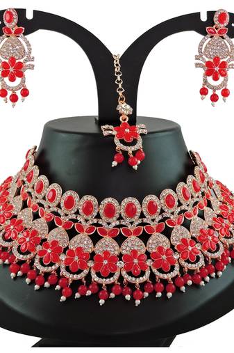 Red designer function wear ad necklace set