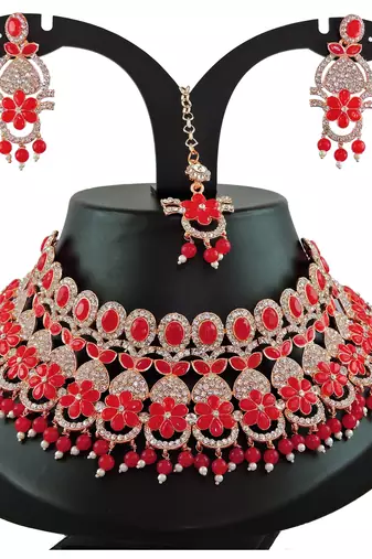 Red designer function wear ad necklace set