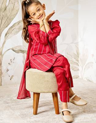 Girl's wedding festive silk kurta set with dupatta - maroon sequin embroidered traditional ethnic wear raksha bandhan 1