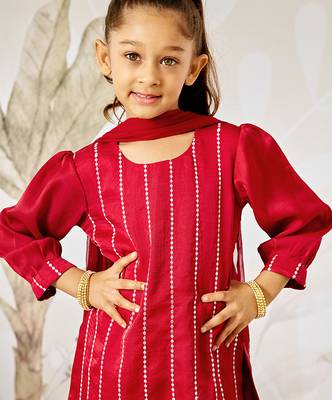 Girl's wedding festive silk kurta set with dupatta - maroon sequin embroidered traditional ethnic wear raksha bandhan 2