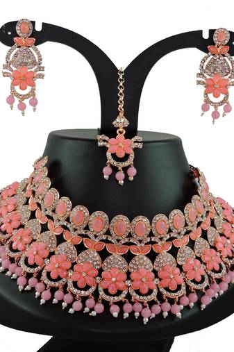 Pink designer function wear ad necklace set