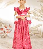 Girl's Traditional Red Cotton Lehenga Set with Embroidery Mirror Work and Dupatta for Wedding Festival Wear (22-30)