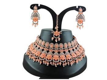 Orange designer function wear ad necklace set 1