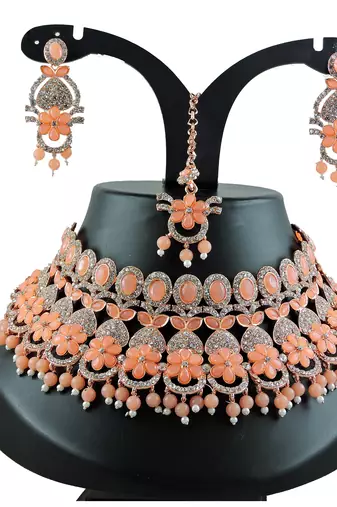 Orange designer function wear ad necklace set