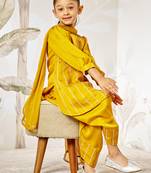 Girl's silk kurta set with dupatta - mustard sequin embroidered traditional ethnic wear raksha bandhan wedding outfit