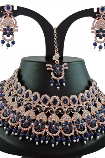 Blue designer function wear ad necklace set
