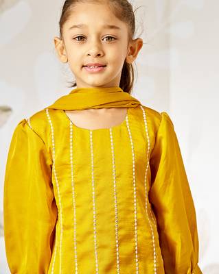 Girl's silk kurta set with dupatta - mustard sequin embroidered traditional ethnic wear raksha bandhan wedding outfit 2