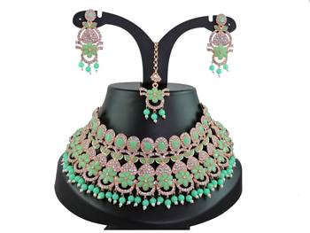 Green designer function wear ad necklace set 1