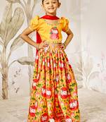 Girl's Lehenga Set  Mustard & Red  Janmashtami Collection  Animal Print
