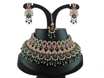 Green designer function wear ad necklace set 1