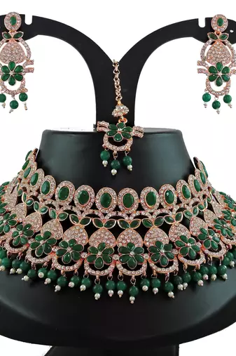 Green designer function wear ad necklace set