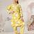 Girl's yellow cotton kurta pyjama set - floral print traditional raksha bandhan summer casual festive wear (22-30)