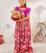 Girl's Janmashtami Lehenga Set  Purple & Red  Digital Animal Print  Festive Ethnic Wear