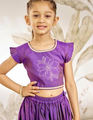 Girl's Traditional Purple Silk Lehenga Set with Thread Embroidery and Gold Dupatta for Wedding Party Wear (22-30) 2