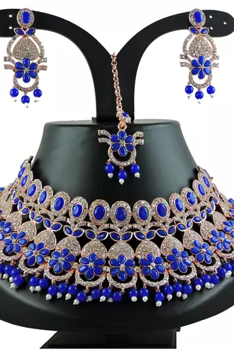Blue designer function wear ad necklace set