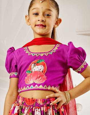 Girl's Janmashtami Lehenga Set  Purple & Red  Digital Animal Print  Festive Ethnic Wear 2