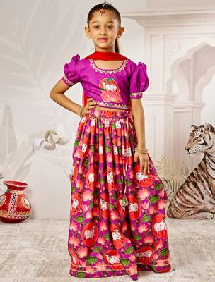 Girl's Janmashtami Lehenga Set  Purple & Red  Digital Animal Print  Festive Ethnic Wear 3