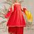 Girl's traditional raksha bandhan outfit - red rayon kurta palazzo set with organza dupatta for festival wear