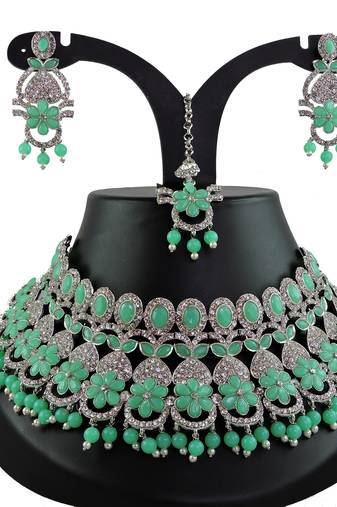 Green designer function wear ad necklace set