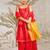 Girl's traditional raksha bandhan outfit - red rayon kurta palazzo set with organza dupatta for festival wear