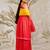 Girl's traditional raksha bandhan outfit - red rayon kurta palazzo set with organza dupatta for festival wear