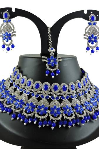 Blue designer function wear ad necklace set