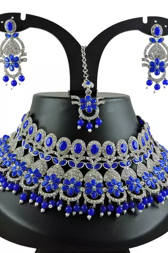 Blue designer function wear ad necklace set