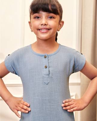 Girl's aqua cotton yoga kurta set with straight pants for kids (age 9-15 years) 2
