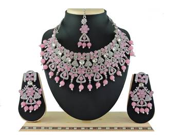 Pink designer function wear ad necklace set 1