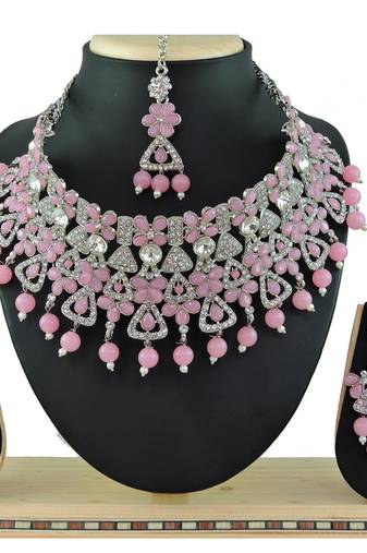 Pink designer function wear ad necklace set