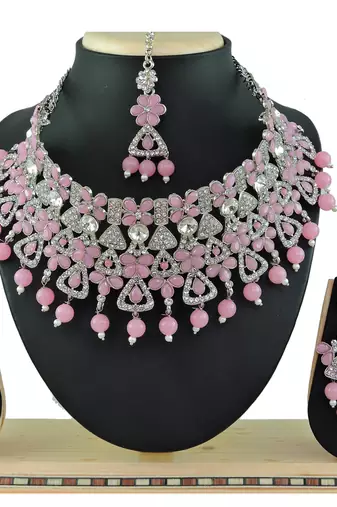 Pink designer function wear ad necklace set