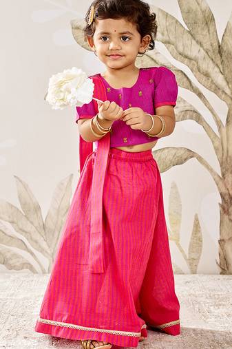 Girl's Traditional Purple Cotton Lehenga Set with Thread Embroidery and Dupatta for Festival Wear (22-30)