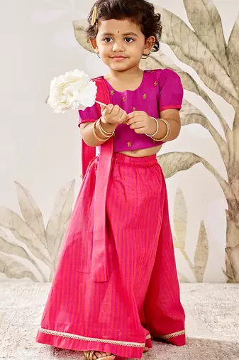 Girl's Traditional Purple Cotton Lehenga Set with Thread Embroidery and Dupatta for Festival Wear (22-30)
