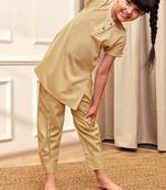 Girl's chiku cotton yoga kurta set with straight pants for kids (age 9-15 years)