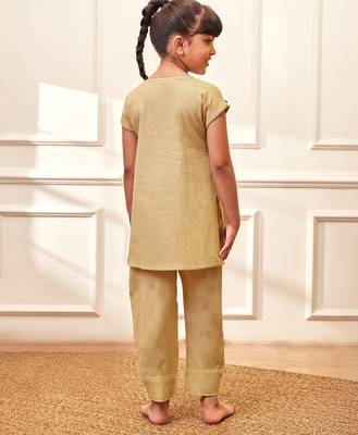 Girl's chiku cotton yoga kurta set with straight pants for kids (age 9-15 years) 4