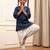 Girl's navy blue embroidered cotton yoga kurta set with white harem pants (age 9-15 years)