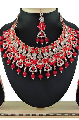 Red designer function wear ad necklace set