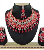 Red designer function wear ad necklace set