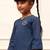 Girl's navy blue embroidered cotton yoga kurta set with white harem pants (age 9-15 years)