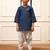 Girl's navy blue embroidered cotton yoga kurta set with white harem pants (age 9-15 years)