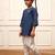 Girl's navy blue embroidered cotton yoga kurta set with white harem pants (age 9-15 years)