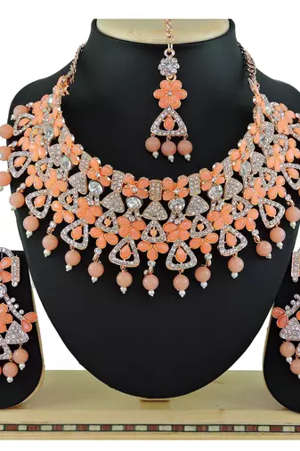 Orange designer function wear ad necklace set