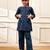 Girl's navy blue cotton kurta set with kantha embroidery
