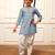 Girl's aqua cotton kurta and harem pant set with kantha