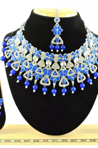 Blue designer function wear ad necklace set
