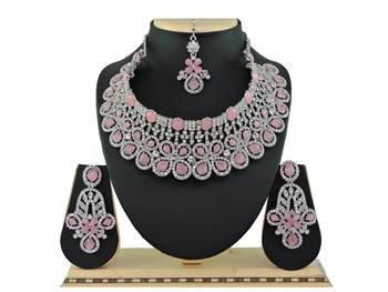 Pink designer function wear ad necklace set 1