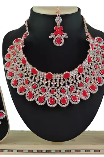Red designer function wear ad necklace set