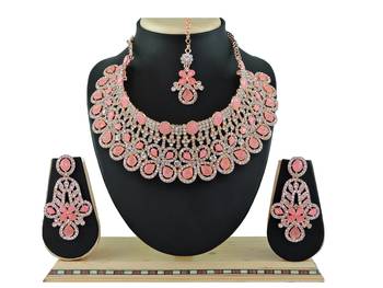 Pink designer function wear ad necklace set 1