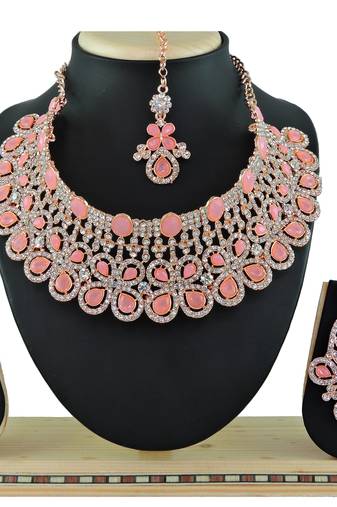 Pink designer function wear ad necklace set