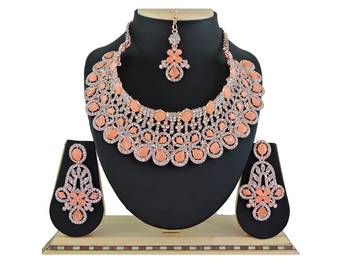 Orange designer function wear ad necklace set 1